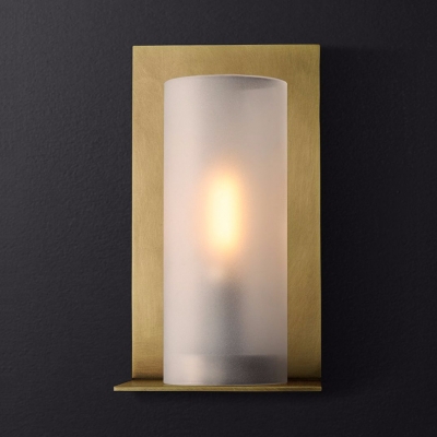 Frosted Glass Metal Cylinder Wall Lamp 1 Light Contemporary Sconce Light in Black/Brass