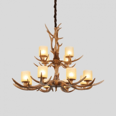 Height Adjustable Antlers Chandelier 4/6/8/12 Lights Antique Style Hanging Light with Cylinder Shade