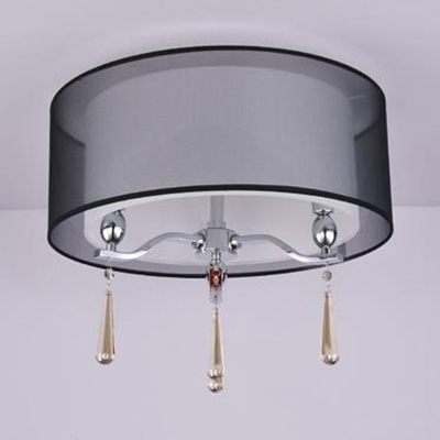 Hotel Drum Ceiling Mount Light Fabric 3 Lights Modern Black/Red Ceiling Light with Crystal Decoration