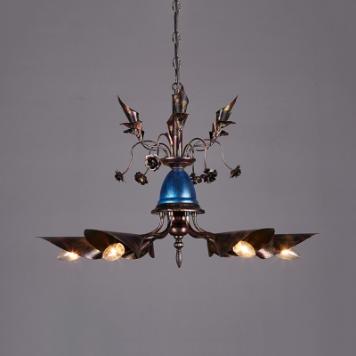 Industrial Cone Chandelier 6 Lights Metal Pendant Lighting in Bronze for Living Room