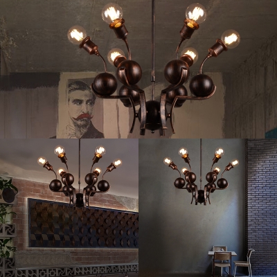 Industrial Copper Chandelier with Metal Ball 7 Lights Ceiling Light for Living Room