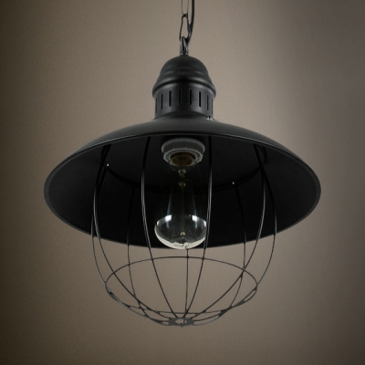 Industrial Domed Shape Pendant Light Single Light Metal Ceiling Pendant in Black for Dining Room
