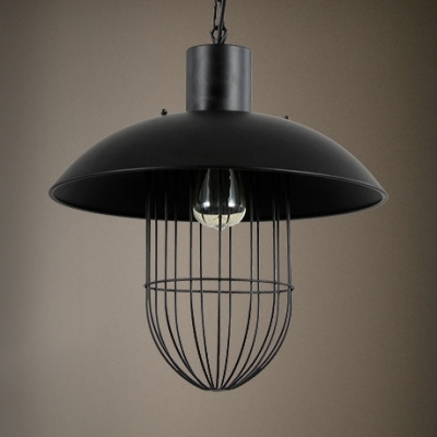 Industrial Pendant Light with Iron Wire Single Light Metal Ceiling Pendant in Black for Coffee Shop
