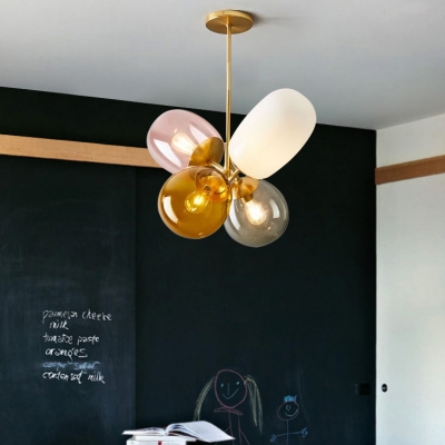 Living Room Balloon Globe Hanging Light Metal and Glass 4 Lights Modern Multi Color Chandelier