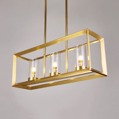 Living Room Kitchen Rectangle Hanging Light Metal Glass 3/4/5 Lights Creative Gold Island Light