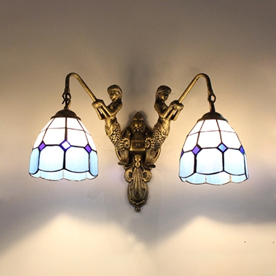 Mermaid Dining Room Sconce Light Stained Glass 2 Lights Tiffany Style Wall Lamp