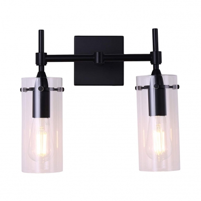 Metal and Glass Sconce Wall Light Dining Room Bathroom 2 Lights European Style Wall Light in Black
