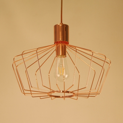 Metal Caged Hanging Light Single Light Antique Copper/Gold Pendant Light for Foyer