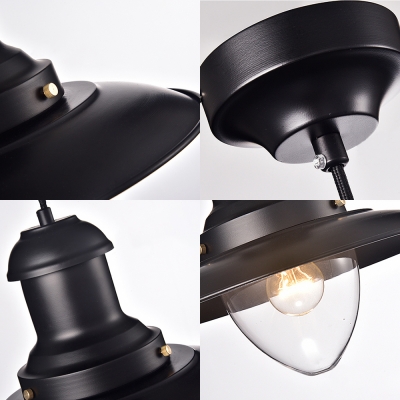 Metal Saucer Shape Pendant Lamp Study Restaurant Single Light Antique Style Hanging Light in White/Black