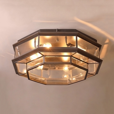 Octagon Flush Ceiling Light 3/4/6 Lights Antique Style 2 Glass Option Flush Mount Light for Living Room Bedroom