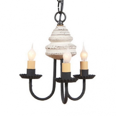 Rustic Style Candle Chandelier Wood 3 Lights Black/White/Rust Pendant Light for Dining Room Restaurant