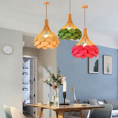 Single Light Ceiling Pendant Vintage Style Wood Hanging Pendant for Dinging Room Living Room