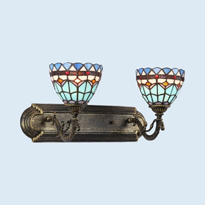 Stained Glass Bowl Wall Sconce Double Lights Tiffany Style Sconce Light for Stair