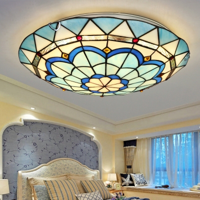 Tiffany Style Dome Flush Ceiling Light Stained Glass 1 Light Ceiling Light for Hotel