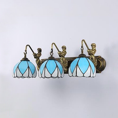 Tiffany Style Dome Sconce Light 3 Lights Stained Glass Wall Light with Mermaid for Bathroom
