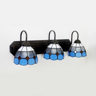 Tiffany Style Dome Wall Light 3 Lights Blue/Clear Glass Sconce Light for Bathroom Bedroom