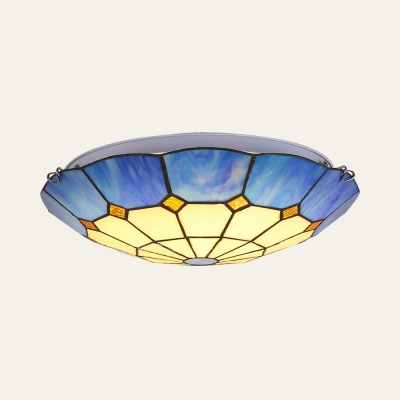 Tiffany Style Flush Mount Light Dome 4 Lights Glass Light Fixture in White and Blue