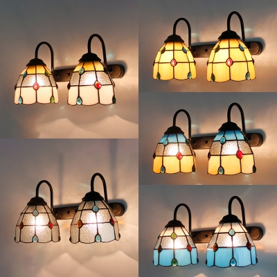 Tiffany Style Wall Light Dome Shade 2 Lights Stained Glass Wall Lamp for Living Room Kitchen