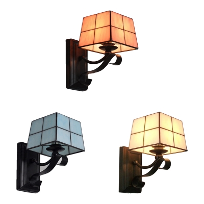 Traditional Beige/Pink/Blue Wall Sconce 1 Light Glass and Metal Wall Light for Bedroom Study