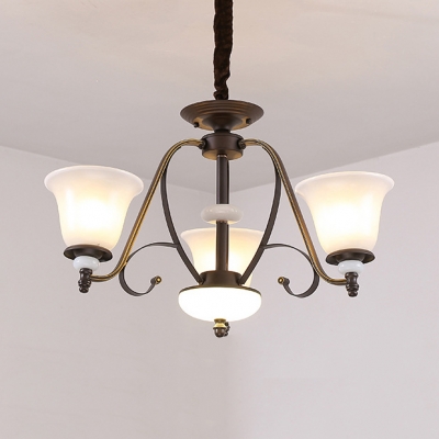 Traditional Bell Shape Hanging Light Glass Metal 3/6/8 Lights Matte Black Chandelier for Living Room