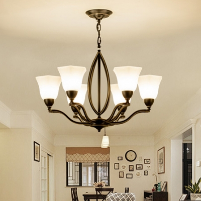 Traditional Black Ceiling Light Up Lighting 3/6/8 Lights Metal and Frosted Glass Chandelier for Living Room