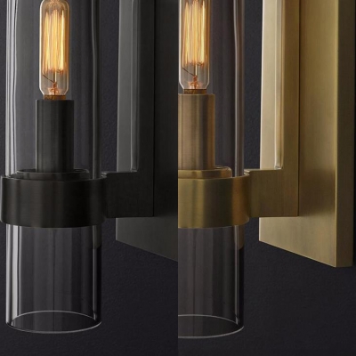 Traditional Cylinder Shade Wall Lamp 1 Light Metal and Clear Glass Sconce Light in Black/Brass for Bathroom