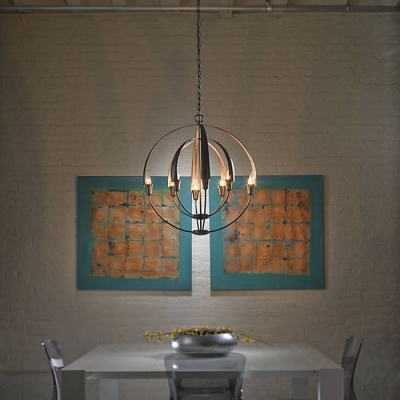 Traditional Globe Shape Chandelier 4 Lights Metal Hanging Light in White/Black for Living Room Restaurant