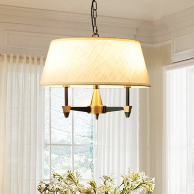 Traditional Tapered Chandelier Light Fabric 3 Lights White Ceiling Light for Dining Room