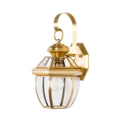 Vintage Style Brass Hanging Wall Light with Lantern Shade 1 Light Metal and Clear Glass Sconce Light for Hallway