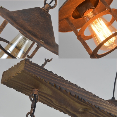 Weathered Lantern Island Lighting 3 Lights Lodge Industrial Metal Hanging Ceiling Light in Rust