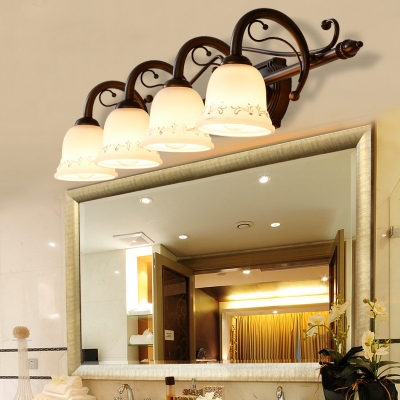 White Bell Shade Wall Light 2/3/4 Lights Rustic Style Metal Sconce Light for Mirror Bedroom