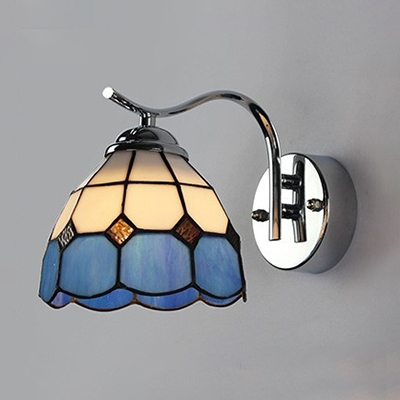 White/Blue Glass Wall Lamp 1 Light Down Lighting Mediterranean Style Sconce Light for Hallway Study