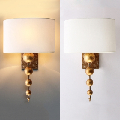 1 Light White Drum Wall Lamp Classic Style Metal Sconce Light in Aged Brass for Restaurant Shop