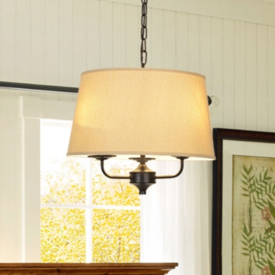 American Rustic Tapered Chandelier 3 Lights Fabric & Metal Pendant Lighting for Bedroom
