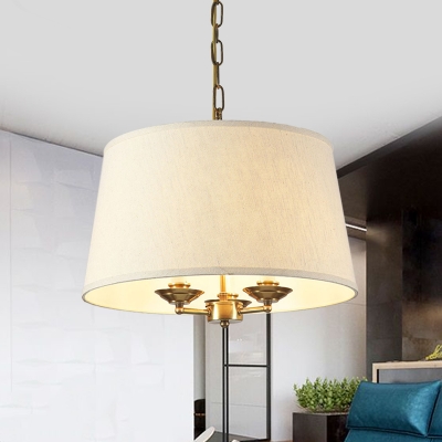Bedroom Study Tapered Shade Chandelier Metal and Fabric 3 Lights Rustic Style Hanging Light