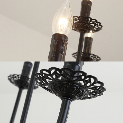 Black Flameless Candle Chandelier 9 Lights Colonial Style Metal Hanging Light for Living Room