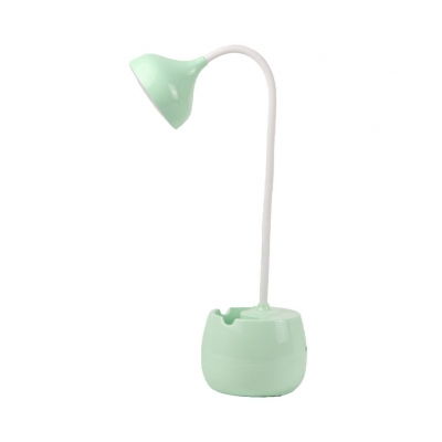 Bowl Shape LED Desk Light with USB Charging Port Flexible Goose Neck White/Pink/Green Reading Lighting with Pen Holder Design