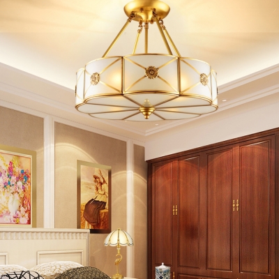 Brass Flower Semi Flush Light 4/6 Lights Elegant Style Glass Ceiling Light for Bedroom