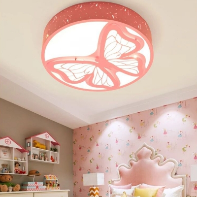 Butterfly Pattern Round Light Fixture White Lighting/Warm Lighting/Stepless Dimming Acrylic Ceiling Light Fixture for Girl Bedroom