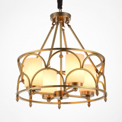 Colonial Drum Shape Chandelier Metal 4/8 Lights Brass Pendant Lighting for Living Room