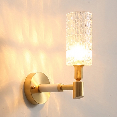 Contemporary Cylinder Shade Wall Sconce Glass Metal 1 Light Brass Wall Light for Bedroom