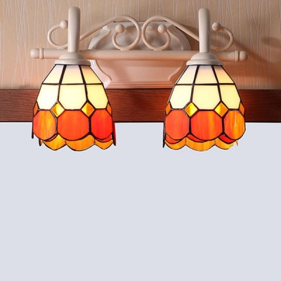 Dome Bathroom Sconce Light Stained Glass 2 Lights Tiffany Style Wall Lamp in Blue/Orange