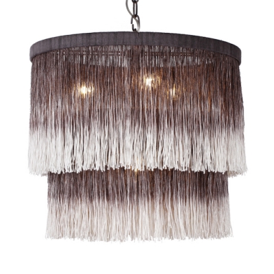 Dome Shape Living Room Chandelier Tassel 4 Lights Rustic Style Hanging Light in Brown