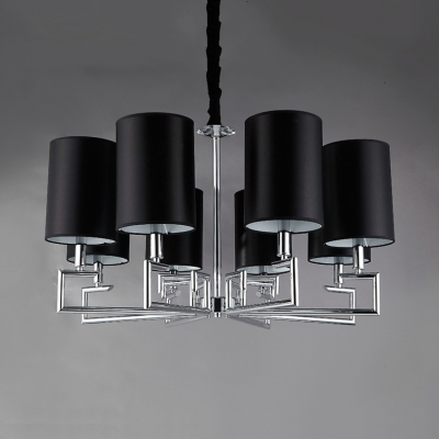 Fabric Cylinder Chandelier 8 Lights Simple Style Hanging Light in Black/White for Dining Room