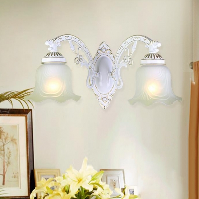 Flower Shade Down Lighting Wall Light 1/2 Lights Elegant Metal Frosted Glass Sconce Light for Living Room