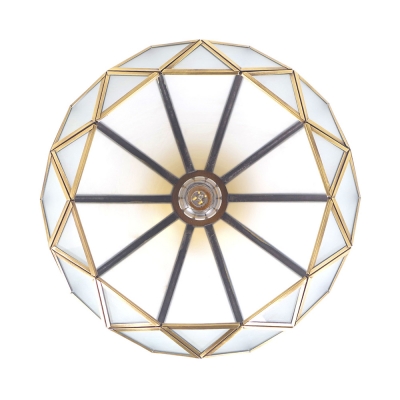 Frosted Glass Polyhedron Flush Ceiling Light 1 Light Antique Style Overhead Light for Bedroom