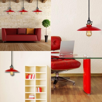 Industrial Saucer Shade Pendant Lamp 3 Pack 1 Light Metal Ceiling Light Fixture in Red for Shop