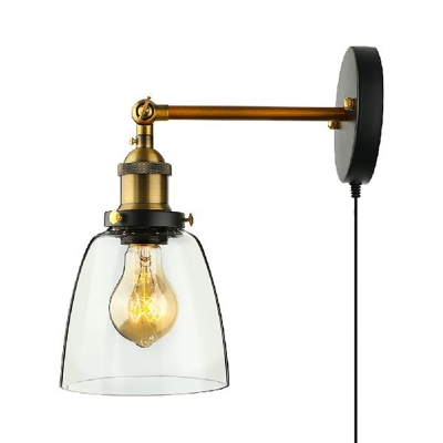 Plug In Bell Shade Sconce Light 1 Light Industrial Metal and Glass Wall Lamp for Kitchen Stair