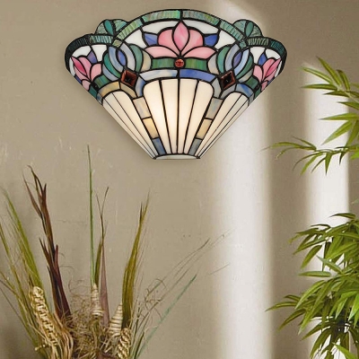 Foil Glass Lotus Pattern Sconce Light Up Lighting Tiffany Style Wall Lamp with Multi Color for Restaurant