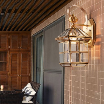 House Shape Sconce Light One Light Vintage Style Glass Metal Wall Lamp for Balcony Front Door
